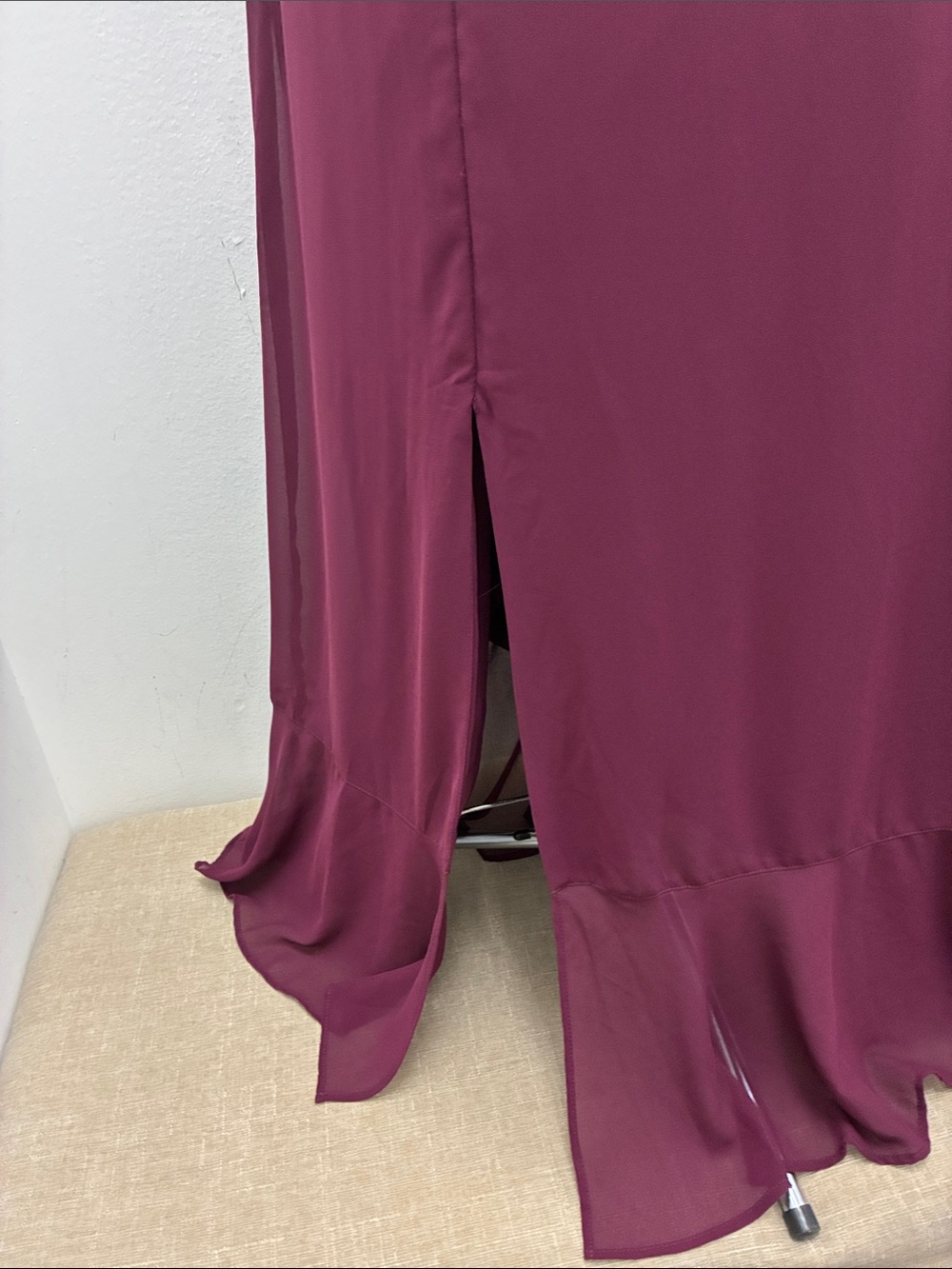 Women's Burgundy Tie-Shoulder Square-Neck Maxi Bridesmaid Dress - Picture 4 of 14